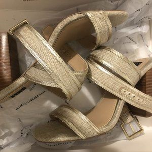 White House Black Market Parker Linen Metallic Heeled Sandals Size 6